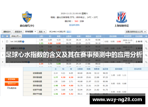 足球心水指数的含义及其在赛事预测中的应用分析